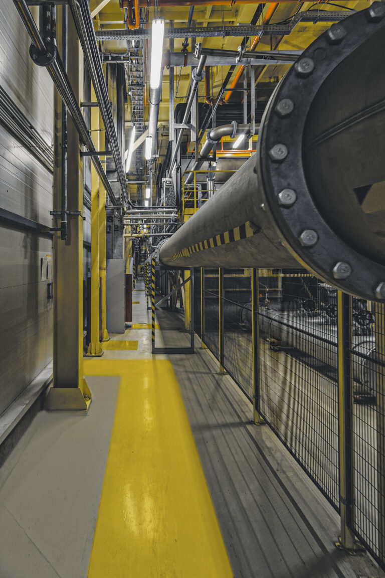 Large industrial pipes inside the automobile plant