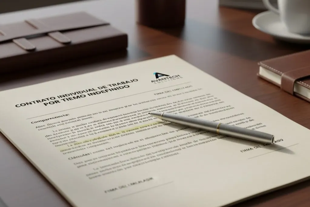 Fotografía de un contrato de trabajo redactado con conocimiento de qué es el cumplimiento laboral para fábricas.